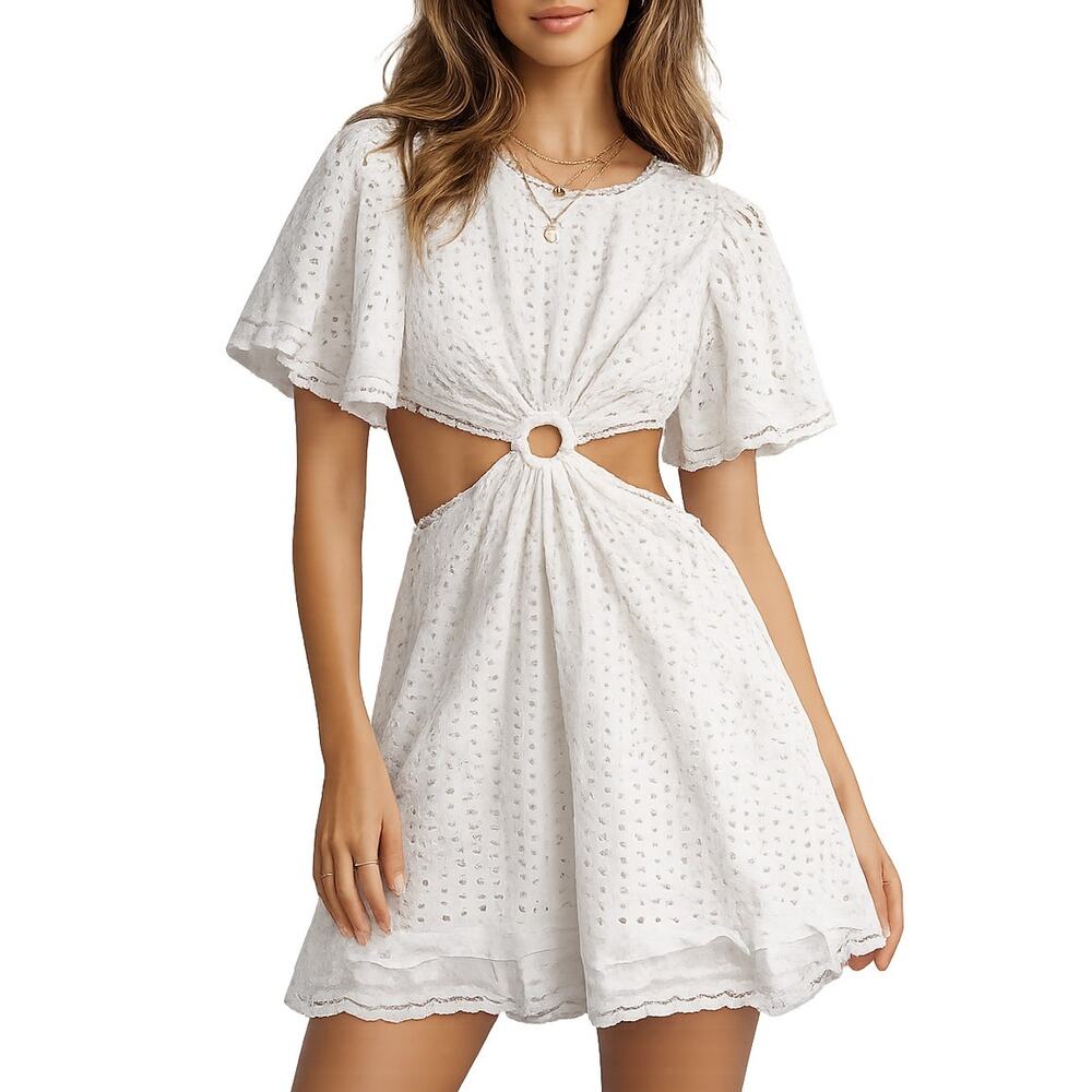 Maia Bergman Caro White Eyelet Cut-Out Open Back Cotton Mini Dress Size Medium